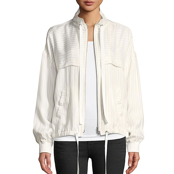 ATM Cream Pinstripe Zip-Front Bomber Jacket SZ M